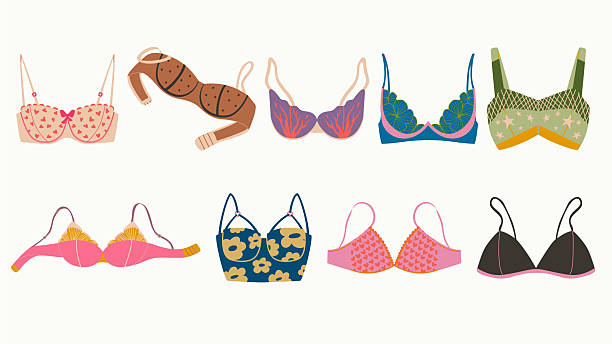 set bra, pakaian dalam untuk wanita. koleksi fashion dengan berbagai jenis brassieres. - beha pakaian dalam ilustrasi stok