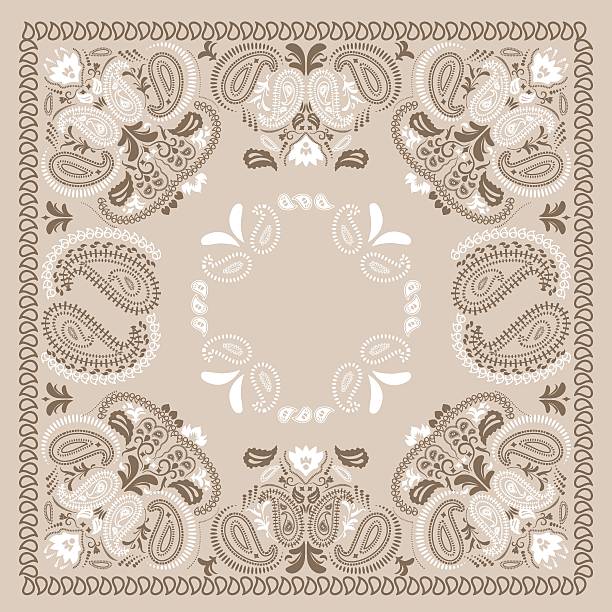 Western bandana with paisley pattern. Floral design for scarves, fabric, and textile backgrounds. retro bandanna print, featuring ethnic ornaments and abstract swirls.