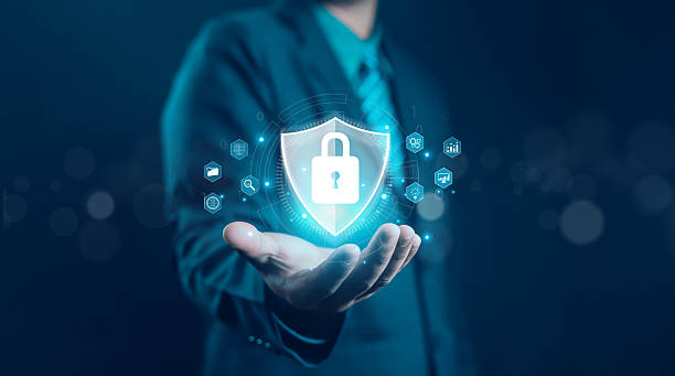 istock Businessman showing concept of online password privacy on internet. Data security from crime scene. Cyber ​​security technology and data protection on internet. 2209103773
