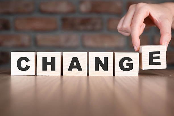 Change word with wooden blocks on table