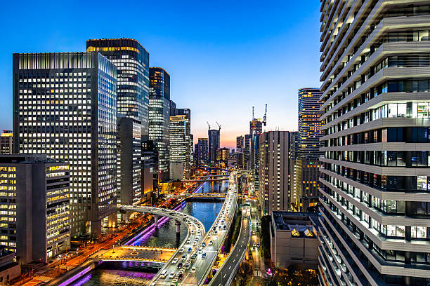 Dojima hama city view at sunet, Osaka, Japan