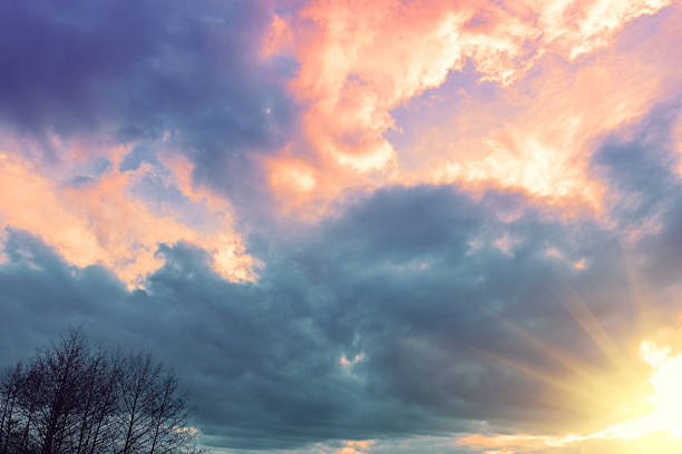 Dramatic sky in the evening. Colorful cloudy sky during sunset