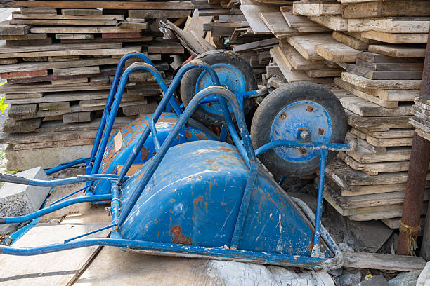 istock Unused old blue transport wheelbarrow 2209131150