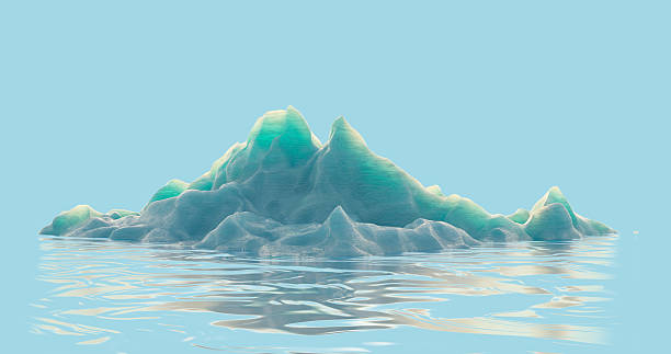istock 3d rendering. A stunningly detailed iceberg with jagged peaks and ridges, floating serenely in reflective water under a clear sky. The interplay of smooth and rough textures highlights its natural majesty 2209134050
