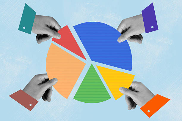 istock Business Still Life Collage with Hands and Pie Chart 2209140121