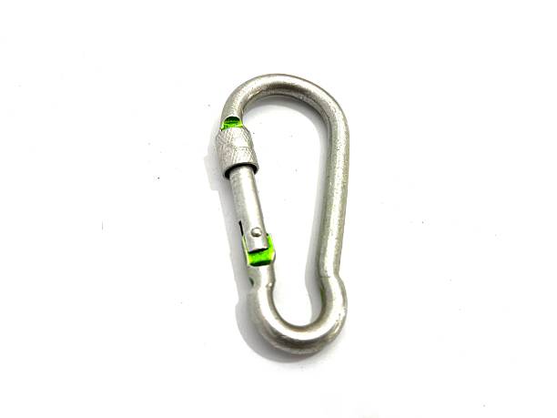 Metal carabiner hook with screw lock isolated on white background