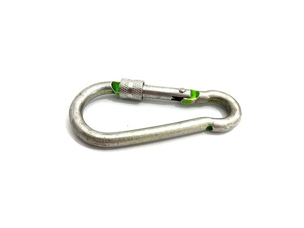 istock Metal carabiner hook with screw lock isolated on white background 2209140424