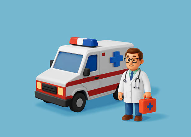 istock 3D doctor with ambulance car isolated 2209156931