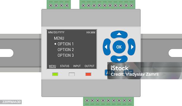 Programmable Logic Controller Mounted On A Steel Din Rail Stock ...