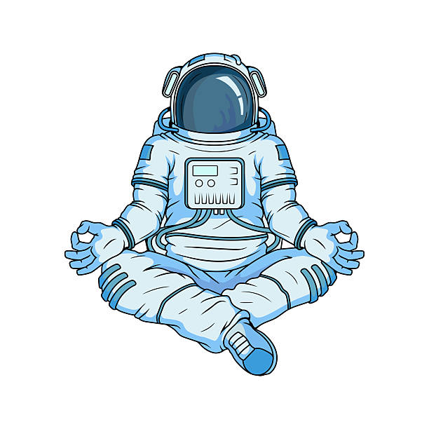 istock Astronaut in peaceful Nirvana Yoga Pose. Calm Spaceman. Man in a Space Suit. Vector Illustration. Space relaxing Pose 2209166298