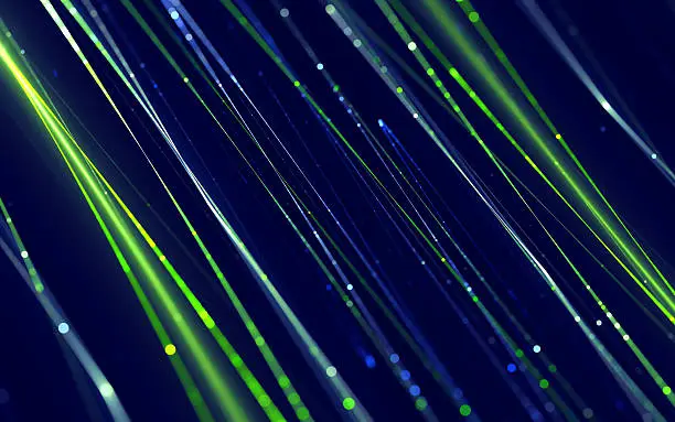 Photo of Fiber Optic Cable Abstract Internet WEB3 Big Data Connection Communication Background 5G Futuristic Technology Deep Learning Navy Blue Green Neon Bubble Particle Bokeh Striped Pattern Spotted Shiny Texture Fractal Art