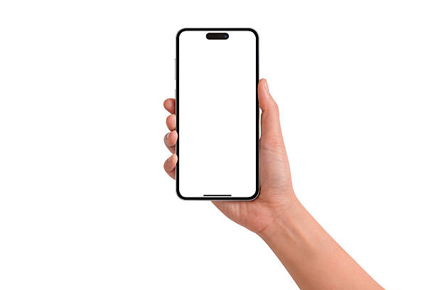 istock Hand holding smartphone with blank screen isolated on white background. 2209172977