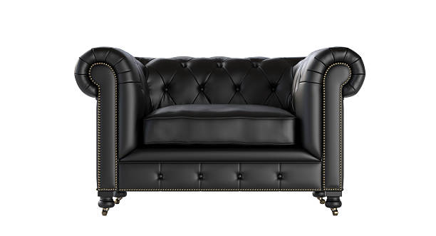 istock Luxurious black leather chesterfield armchair on white background 2209174834