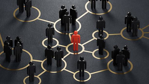 3d illustration of a social network with people connected together. Modern design.3D rendering on black background.