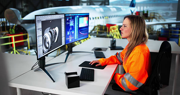 istock Skilled Woman Using 3D Software To Repair Aircraft 2209182656