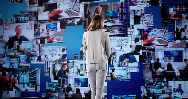 istock Female Manager Watching Virtual Reality Business Webinar 2209182715