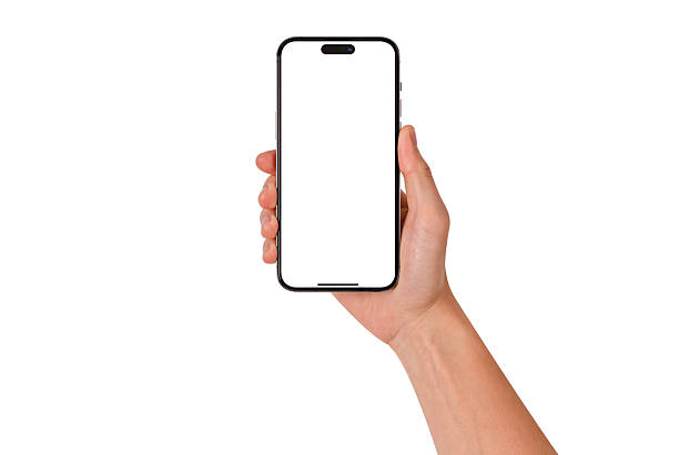 istock Hand holding smartphone with blank screen isolated on white background. 2209186690