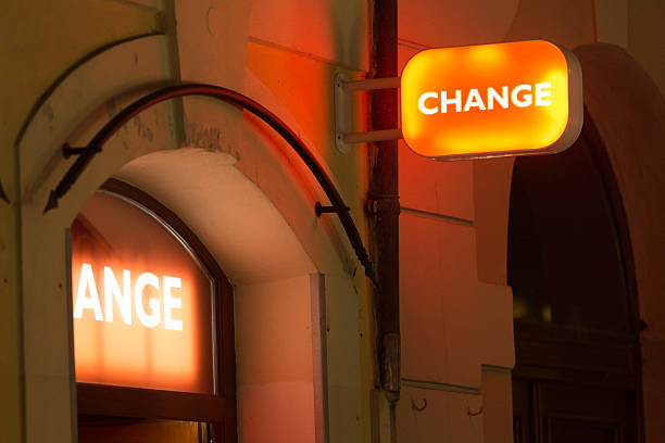 istock Currency Exchange Point in the City at Night 2209190066