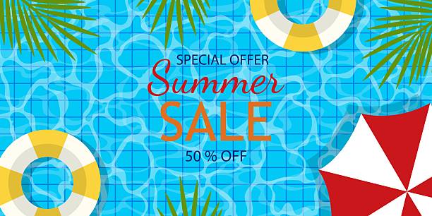 istock Summer Sale Poster and Banner Template on Tile Pool Water. 2209190856