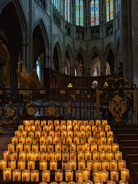 Beautiful lit candles in a church