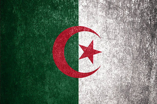 Algeria State Flag. Dirty Algeria state flag on metal surface. Metal texture