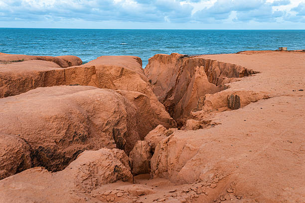 The rock formations at Canoa Quebrada Beach at Canoa Quebrada, state of Ceara in Brazil