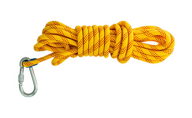 istock Roll of climbing rope with carabiner on white background 2209202480