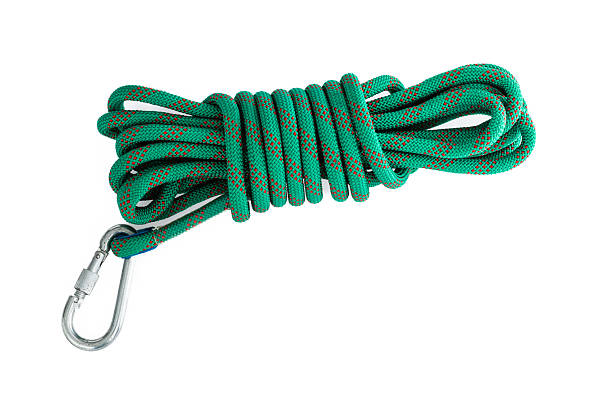 istock Roll of climbing rope with carabiner on white background 2209202505