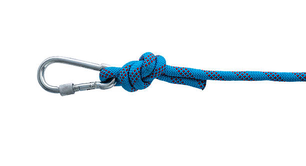 istock Blue carabiner with robe isolated on white background 2209202528