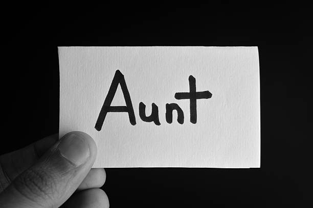 istock Hand holding a paper card with the word AUNT 2209203679
