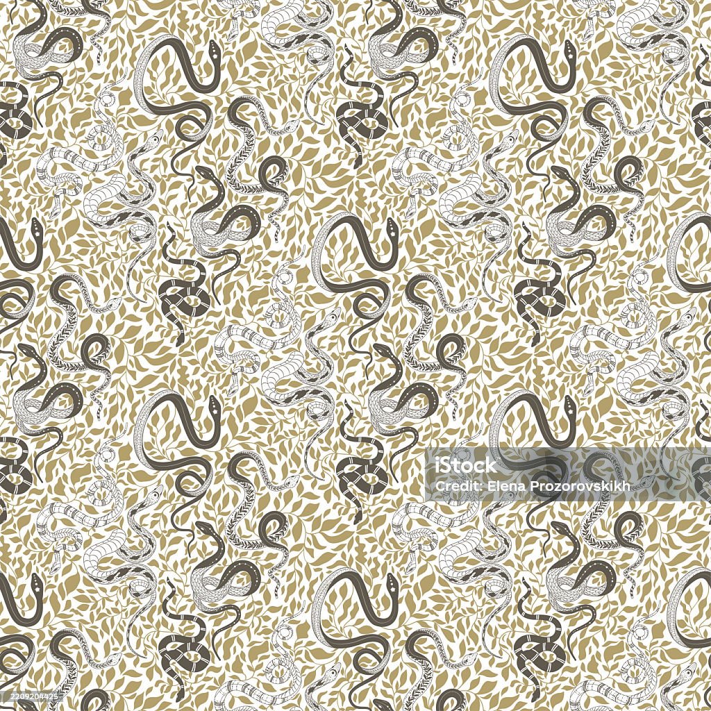 Snake Pattern Grid Seamless Pattern With Snakes And Leaves Pattern With Handdrawn Snakes ...