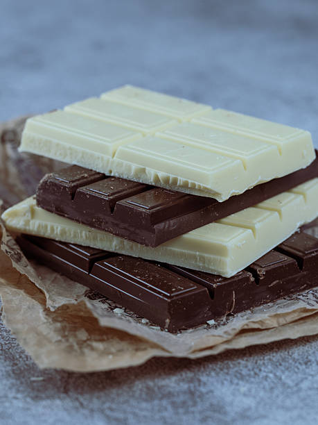 istock Close-up of stacked white and dark chocolate bars 2209214018