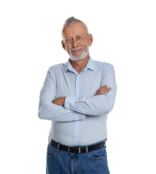 istock Handsome senior man with crossed arms on white background 2209217388