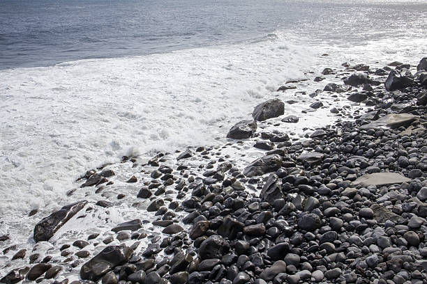 istock Waves crashing on rocky shore in Madeira during sunny daylight 2209222883
