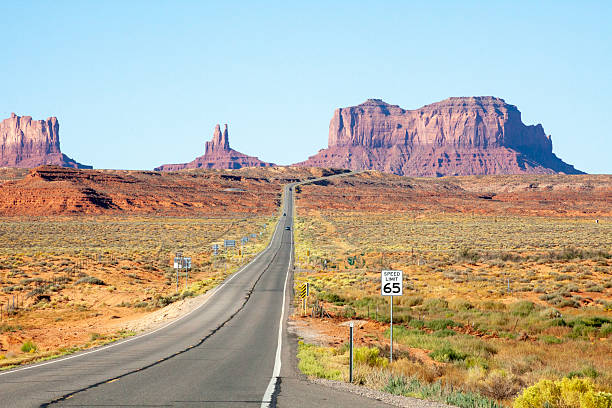 Highway leading towards monuments in Monument Valley, AZ/Utah