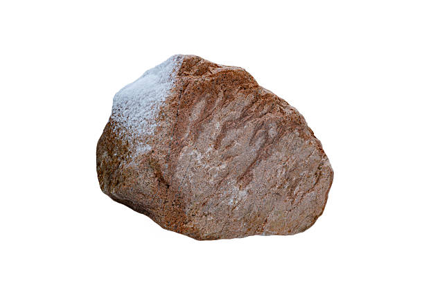 istock red stone with snow isolated on white background 2209233686
