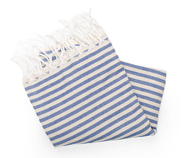 istock Folded blue beach towel isolated on white, top view 2209233702