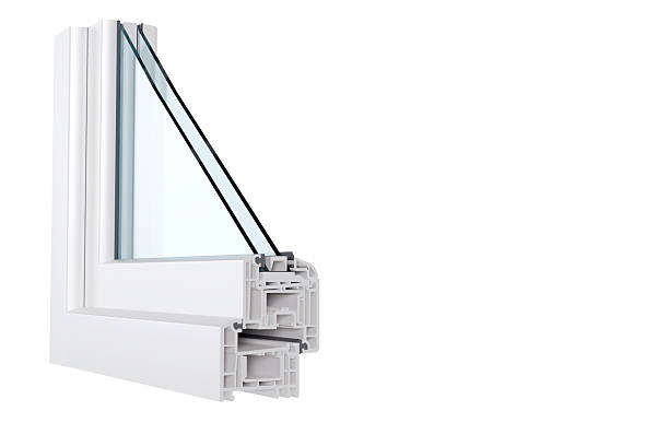 istock 3D model of a window profile in section with glass on a white background, window 2209238283