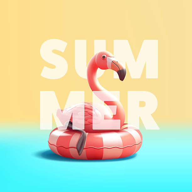 istock Hello summer. Pink realistic 3D flamingo resting on an inflatable pool float. For summer vacation, holiday, travel, and relaxation concepts. Vector illustration. 2209238368