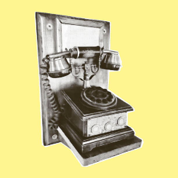 istock Retro phone. Vintage telephone. Halftone trendy cut out paper collage element isolated on yellow background, Polka dot pop art style texture Vector illustration 2209245795
