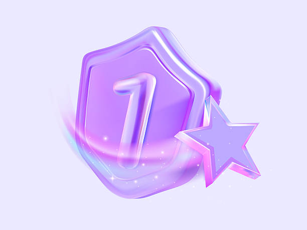 istock 3D icon of a protective shield with the number one and a star in a vector holographic glass style. 2209251051