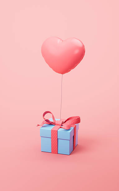 istock Cartoon style gift box and love heart balloon, 3d rendering. 2209258059