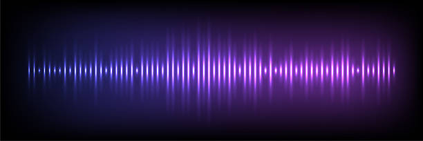 istock Purple sound wave with glowing light effect. Blue pink noise pulses line isolated on black. Music audio frequency, voice waveform, electronic radio signal, volume level. Abstract vector background 2209259596