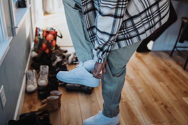 Man getting ready to leave the house