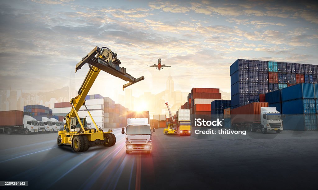 Handling Loading Box Industrial Container Cargo Freight Ship Forklift Handling Container Box ...
