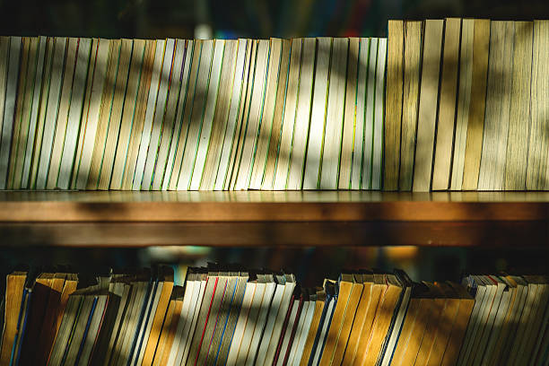 Empty hall full of books at the library - education concepts