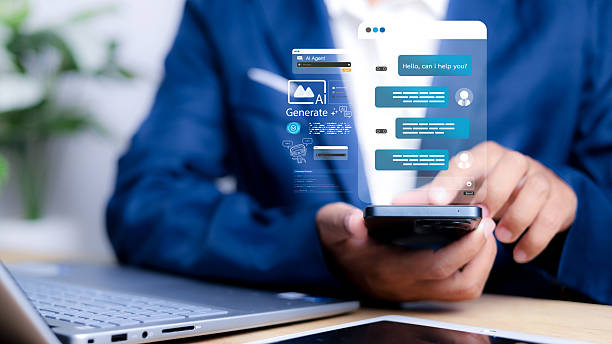 istock Chat with AI or Artificial Intelligence. Young businessman chatting with a smart AI or artificial intelligence using an artificial intelligence chatbot developed by OpenAI. 2209301567