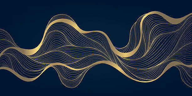 istock Vector abstract gold minimalist wave, line luxury art deco background. Wind, water, organic shape ornament, premium japanese style pattern, leaves texture. 2209307395