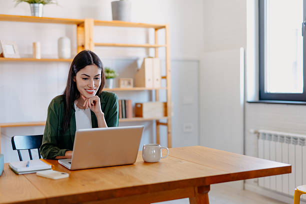 istock Young businesswoman working from home using laptop computer 2209309641