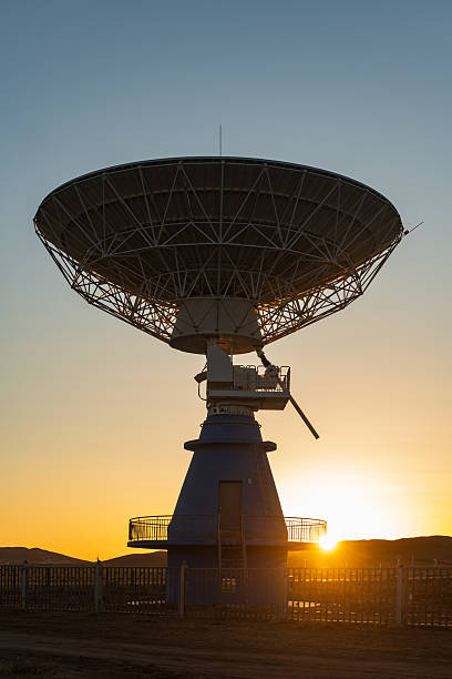 Observatory satellite receiving antenna at sunset